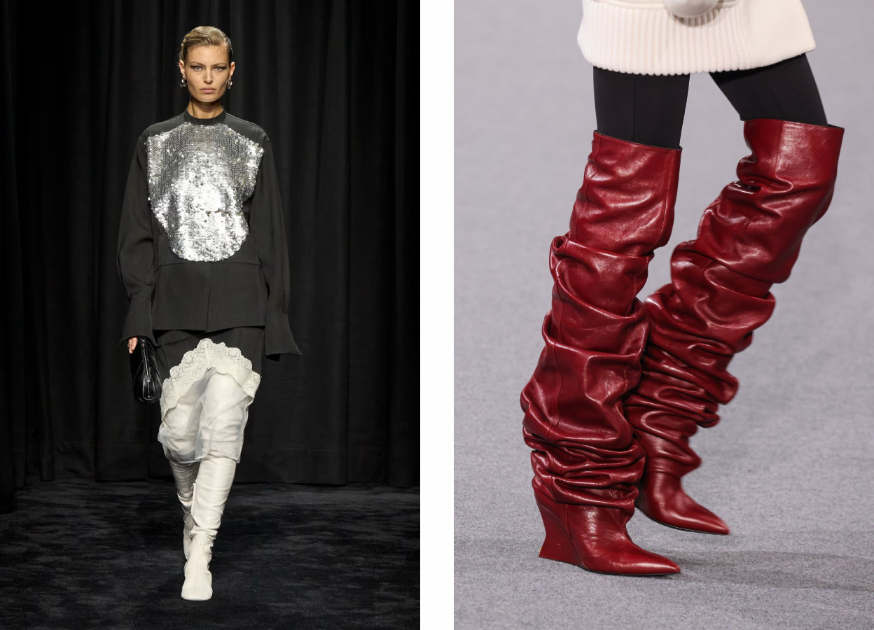 Sock Boots from Jil Sander AW25 (left) & Slouchy Boots from Balmain FW25 (right) | Cosmopolitan