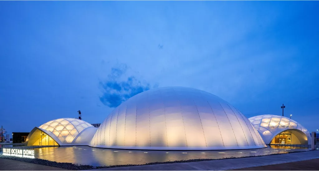 Blue Ocean Dome Pavilion: Made of Cardboard Tubes, Laminated Bamboo & Carbon-Fibre Reinforced Plastic Tubes | Dezeen