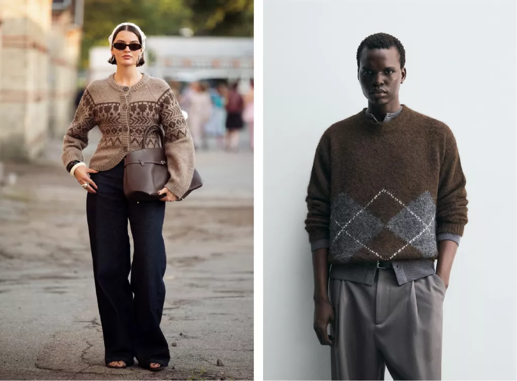 Fair Isle Cardigan (left) & Argyle Jacquard Sweater (Right) | Harper's Bazaar | ZARA