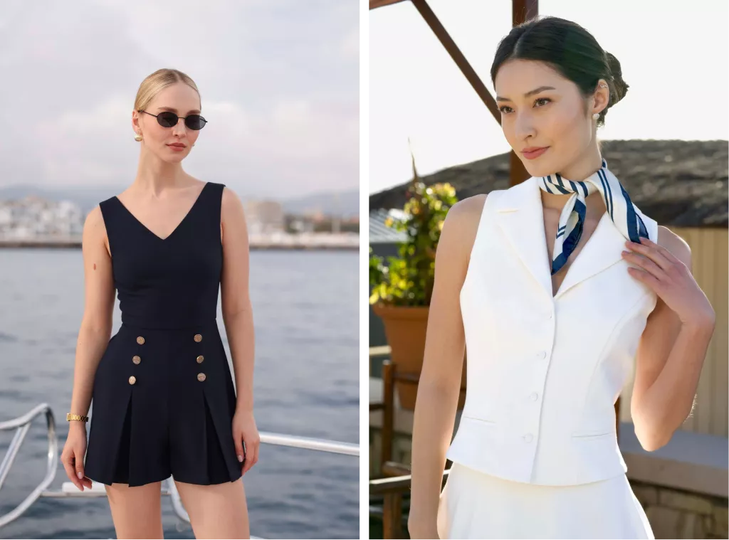 Andrea Short Jumpsuit (Left) & Océane Silk Twill Scarf (Right) | Gaala